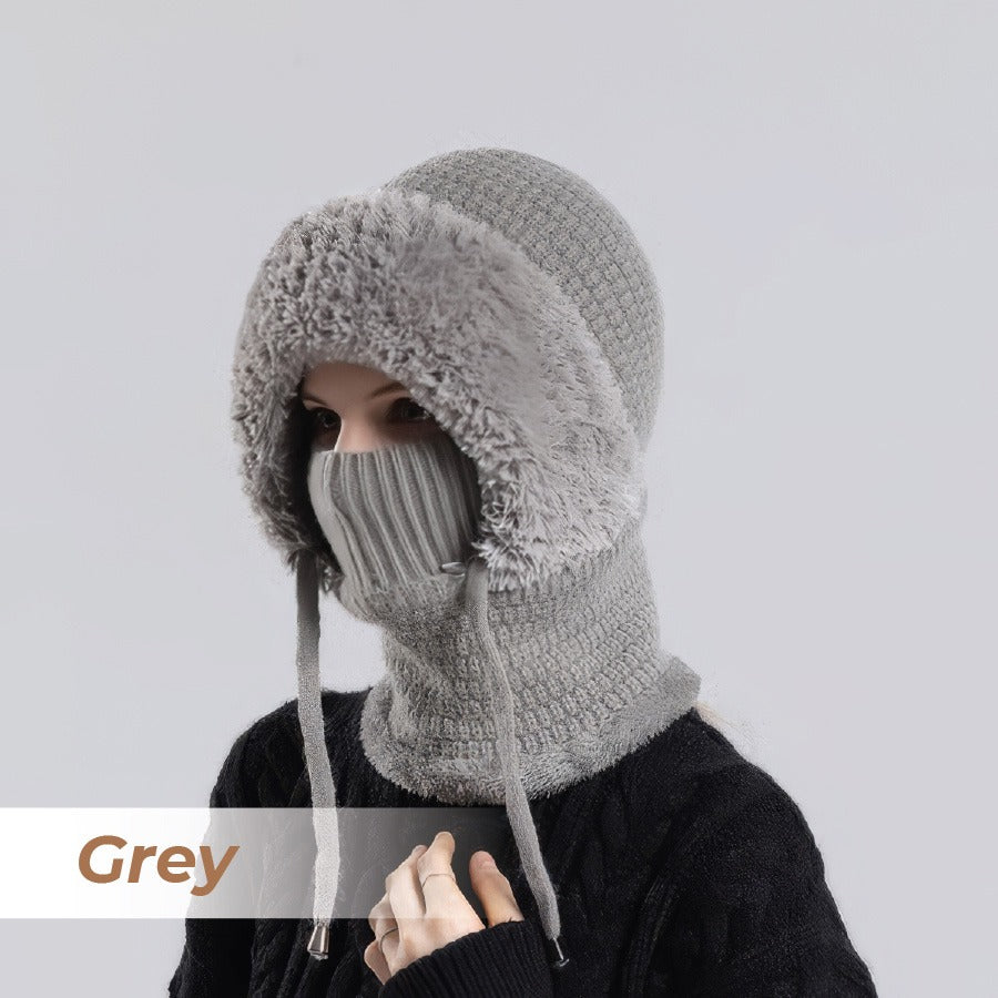 Women’s Thermal Knit Hood – Fleece-Lined Winter Hat, Neck Warmer & Face Cover Combo