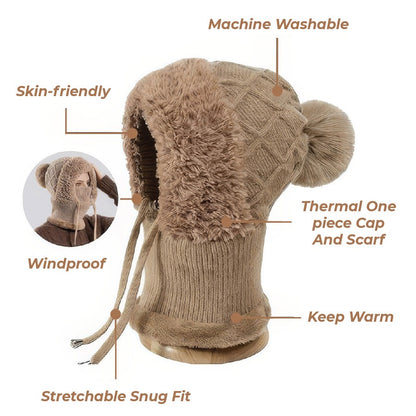 Women’s Thermal Knit Hood – Fleece-Lined Winter Hat, Neck Warmer & Face Cover Combo