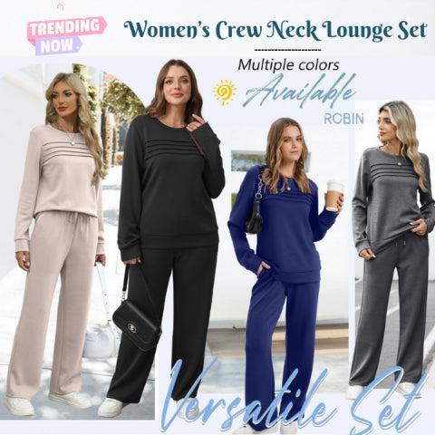 Women’s Crew Neck Lounge Set - Soft Cotton Top & Drawstring Pants