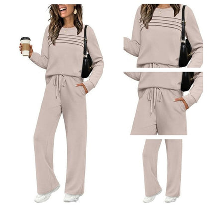 Women’s Crew Neck Lounge Set - Soft Cotton Top & Drawstring Pants