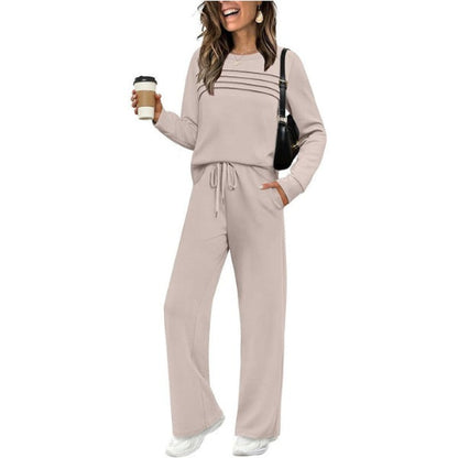 Women’s Crew Neck Lounge Set - Soft Cotton Top & Drawstring Pants