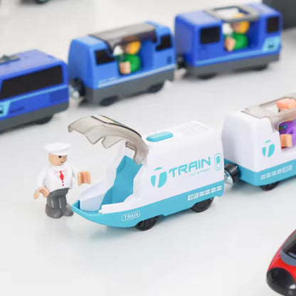 Magnetic Train Toys Electric Car Locomotive Diecast Slot Wooden Railway Accessories fit for Brand Wooden Tracks Kids Toys