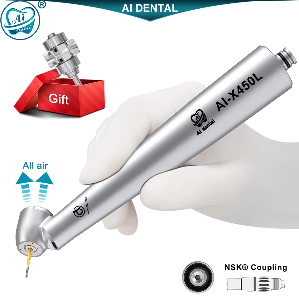 Dental Handpiece 45° Mini Head High-Speed Fiber Optic with Quick Coupler & Water Spray