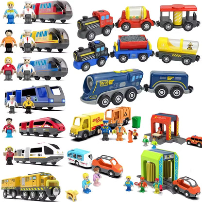 Magnetic Train Toys Electric Car Locomotive Diecast Slot Wooden Railway Accessories fit for Brand Wooden Tracks Kids Toys