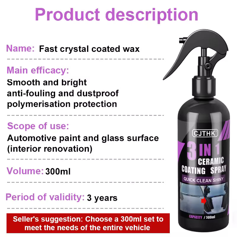 3-in-1 Car Ceramic Nano Coating – Hydrophobic Paint Protection & Polish