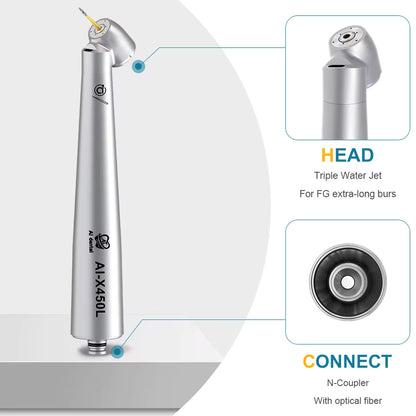 Dental Handpiece 45° Mini Head High-Speed Fiber Optic with Quick Coupler & Water Spray
