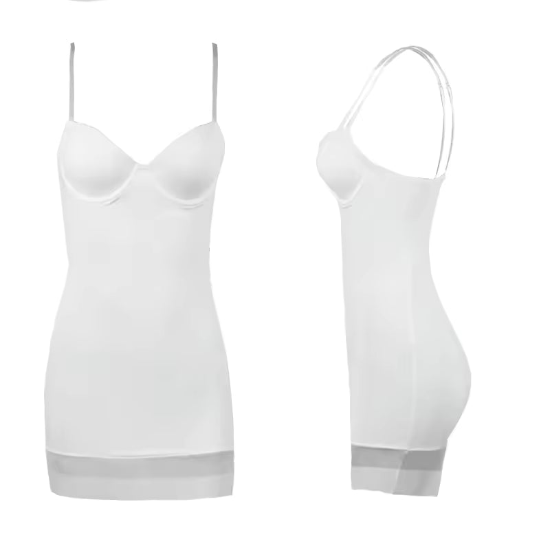 Women’s White Mesh Control Slip Dress with Underwire – Tube Mini Underdress