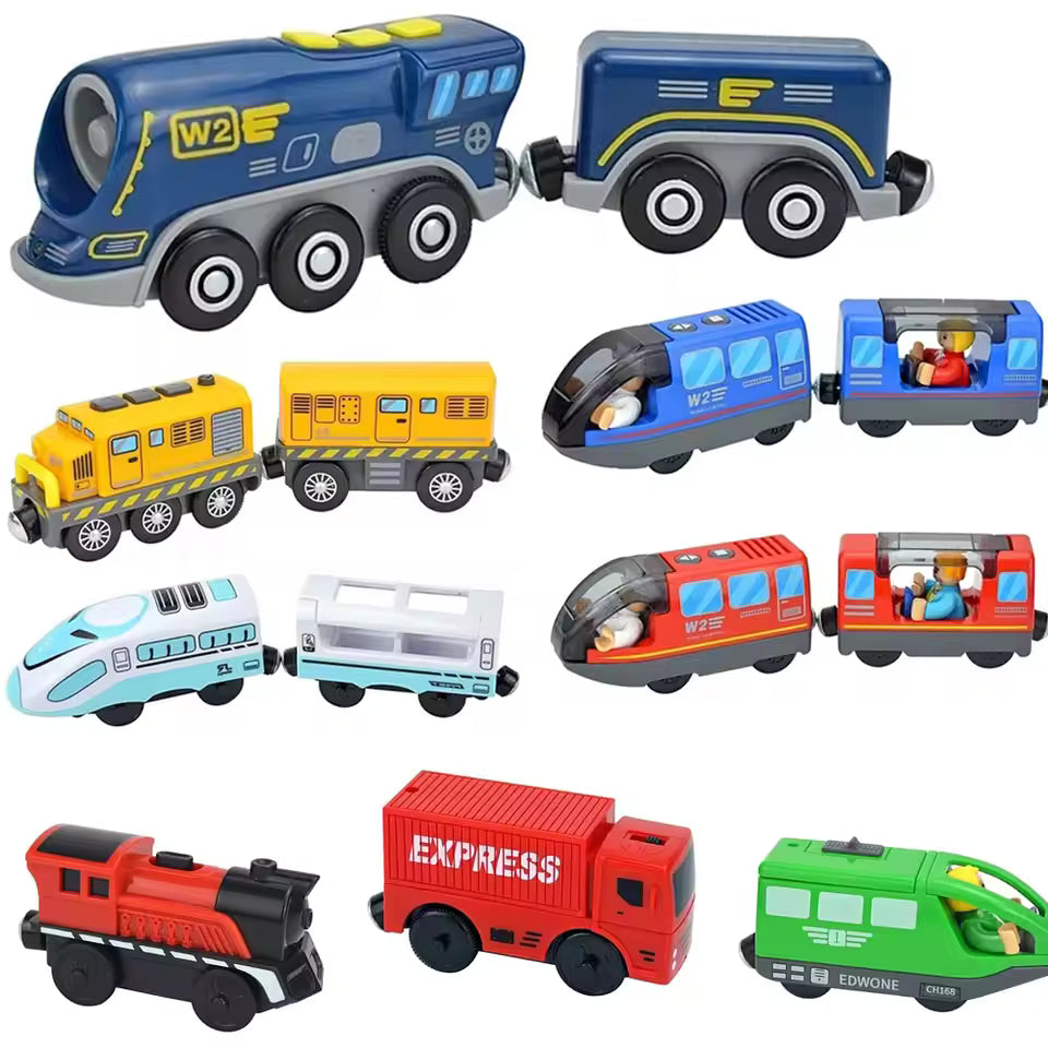 Magnetic Train Toys Electric Car Locomotive Diecast Slot Wooden Railway Accessories fit for Brand Wooden Tracks Kids Toys