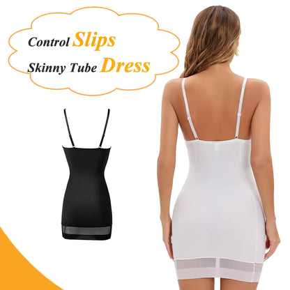 Women’s White Mesh Control Slip Dress with Underwire – Tube Mini Underdress