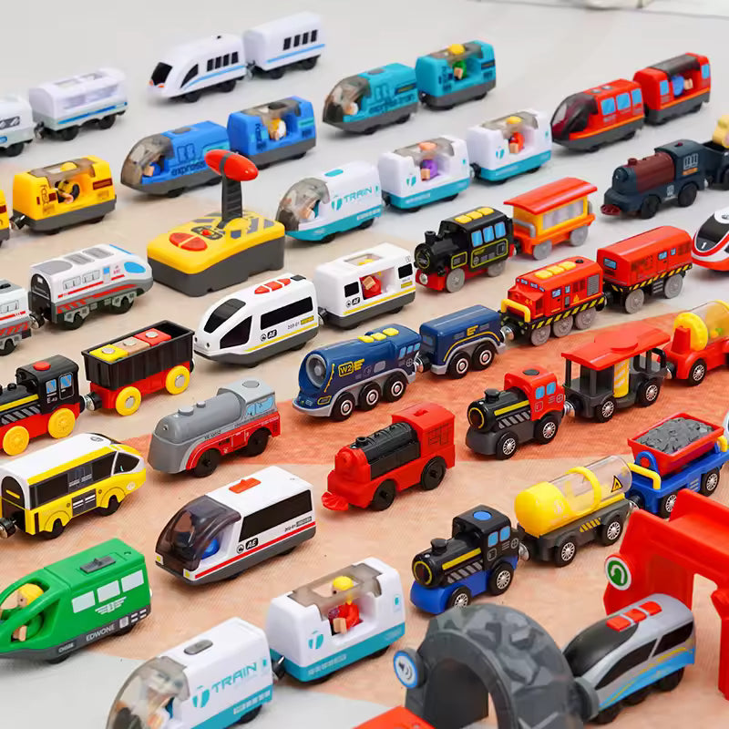 Magnetic Train Toys Electric Car Locomotive Diecast Slot Wooden Railway Accessories fit for Brand Wooden Tracks Kids Toys