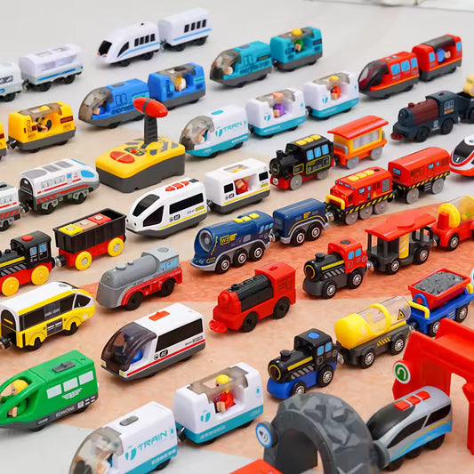 Magnetic Train Toys Electric Car Locomotive Diecast Slot Wooden Railway Accessories fit for Brand Wooden Tracks Kids Toys