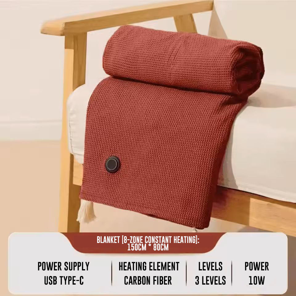 Wearable Electric Heating Blanket – 3 Levels, USB Powered, Washable, for Home, Office & Outdoor Use