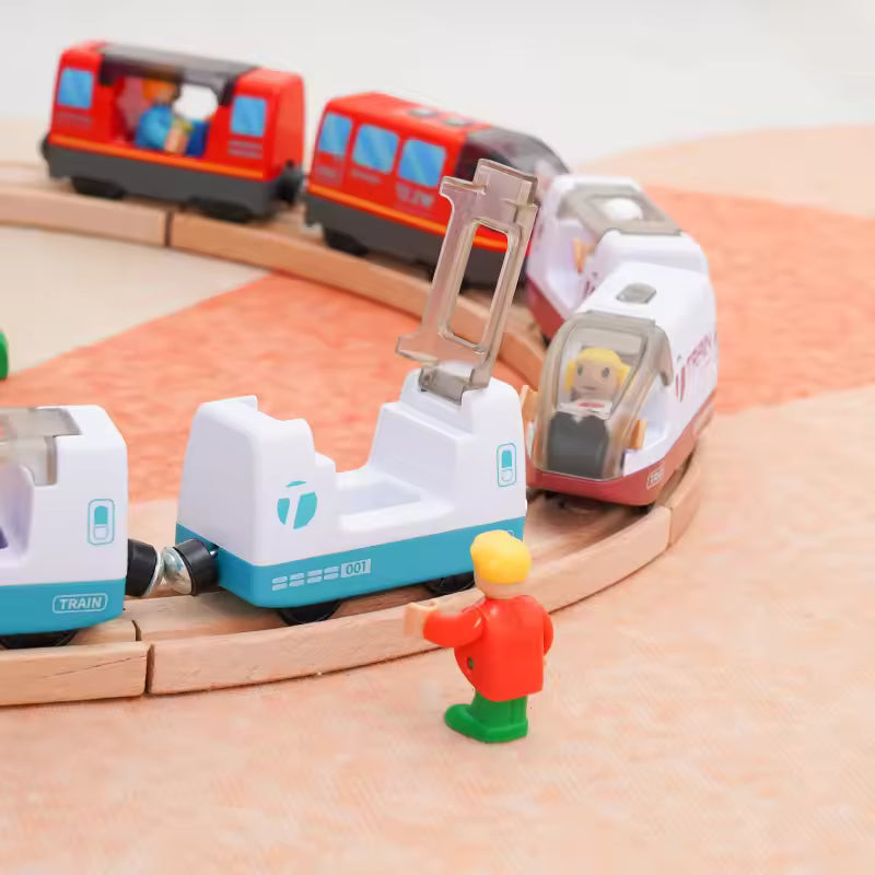 Magnetic Train Toys Electric Car Locomotive Diecast Slot Wooden Railway Accessories fit for Brand Wooden Tracks Kids Toys