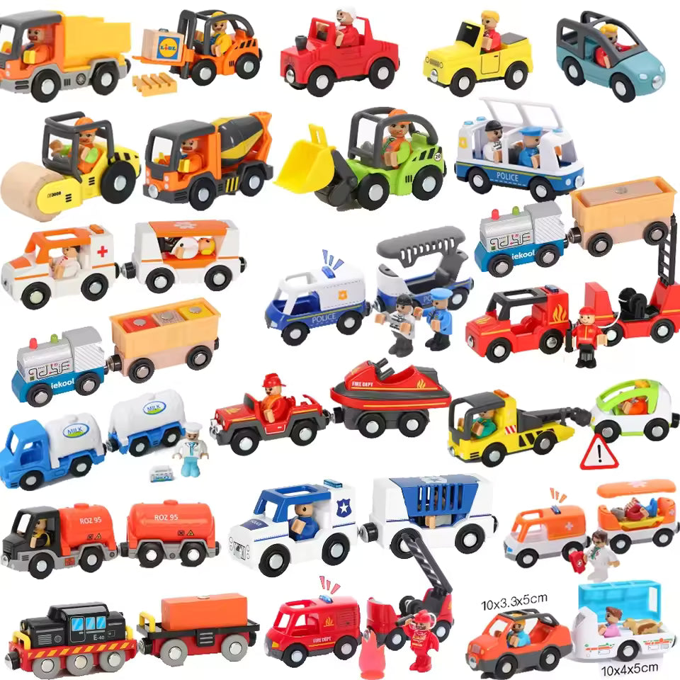 Magnetic Train Toys Electric Car Locomotive Diecast Slot Wooden Railway Accessories fit for Brand Wooden Tracks Kids Toys