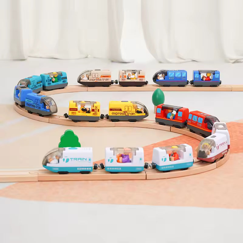 Magnetic Train Toys Electric Car Locomotive Diecast Slot Wooden Railway Accessories fit for Brand Wooden Tracks Kids Toys