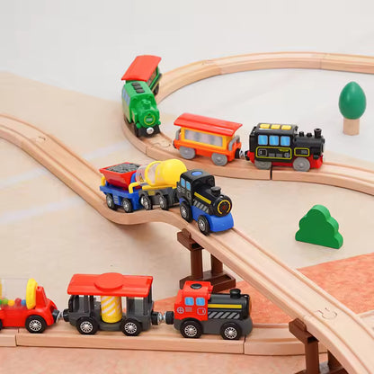 Magnetic Train Toys Electric Car Locomotive Diecast Slot Wooden Railway Accessories fit for Brand Wooden Tracks Kids Toys