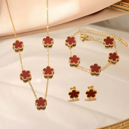 Clover Jewelry Set – Necklace, Earrings & Bracelet for Women