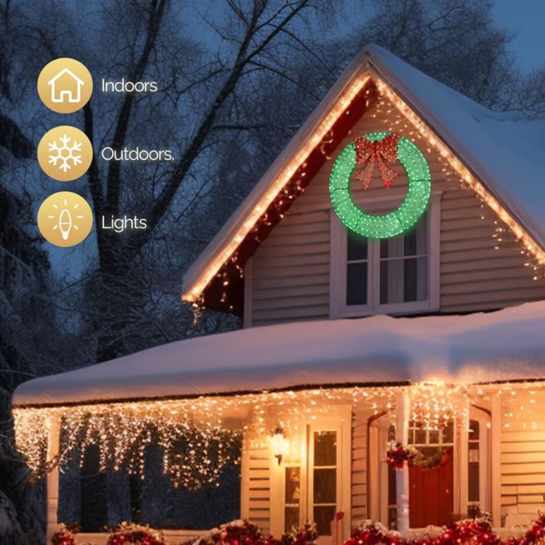 Pre-Lit Luxury Large Christmas Wreath – Perfect for Outdoor Elegance